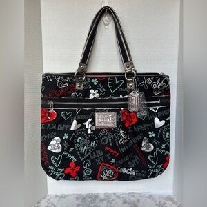 Coach Black Poppy Graffiti Glam Tote